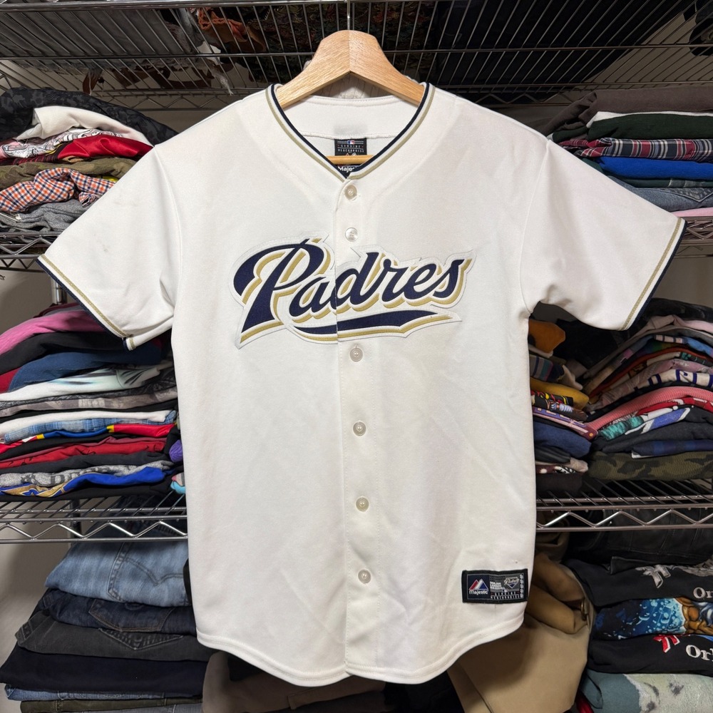 Majestic San Diego Padres Baseball Jersey Youth L White MLB Button Front Sport